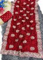 Blooming Vichitra Red Festival Wear Zari Work Saree